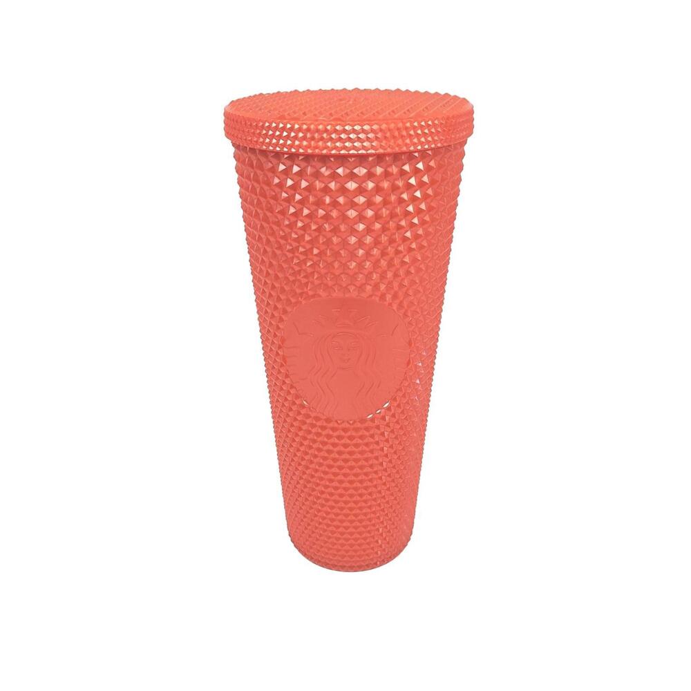 Starbucks 24oz Venti Studded Tumbler Matte Coral Orange Grid Cup 2021 Release